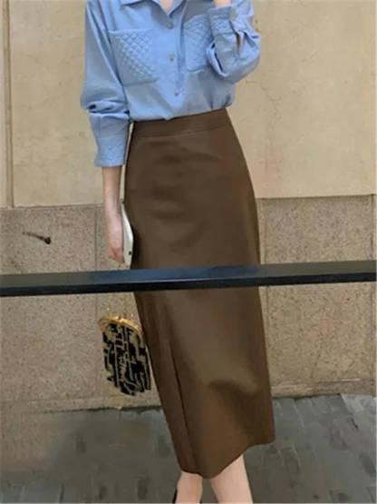 High Waist Straight Side Split Skirt - Image 4