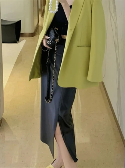 High Waist Straight Side Split Skirt