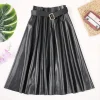 Belted A-Line Faux Leather Skirt