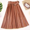 Belted A-Line Faux Leather Skirt - Image 4