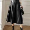 A-Line Pleated Faux Leather Skirt