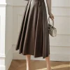 A-Line Pleated Faux Leather Skirt - Image 3
