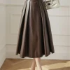 A-Line Pleated Faux Leather Skirt - Image 4