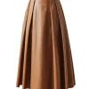 A-Line Pleated Faux Leather Skirt - Image 5