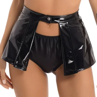 Wet Look Open Front Skirt