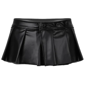 Button Pleated Mini Skirt